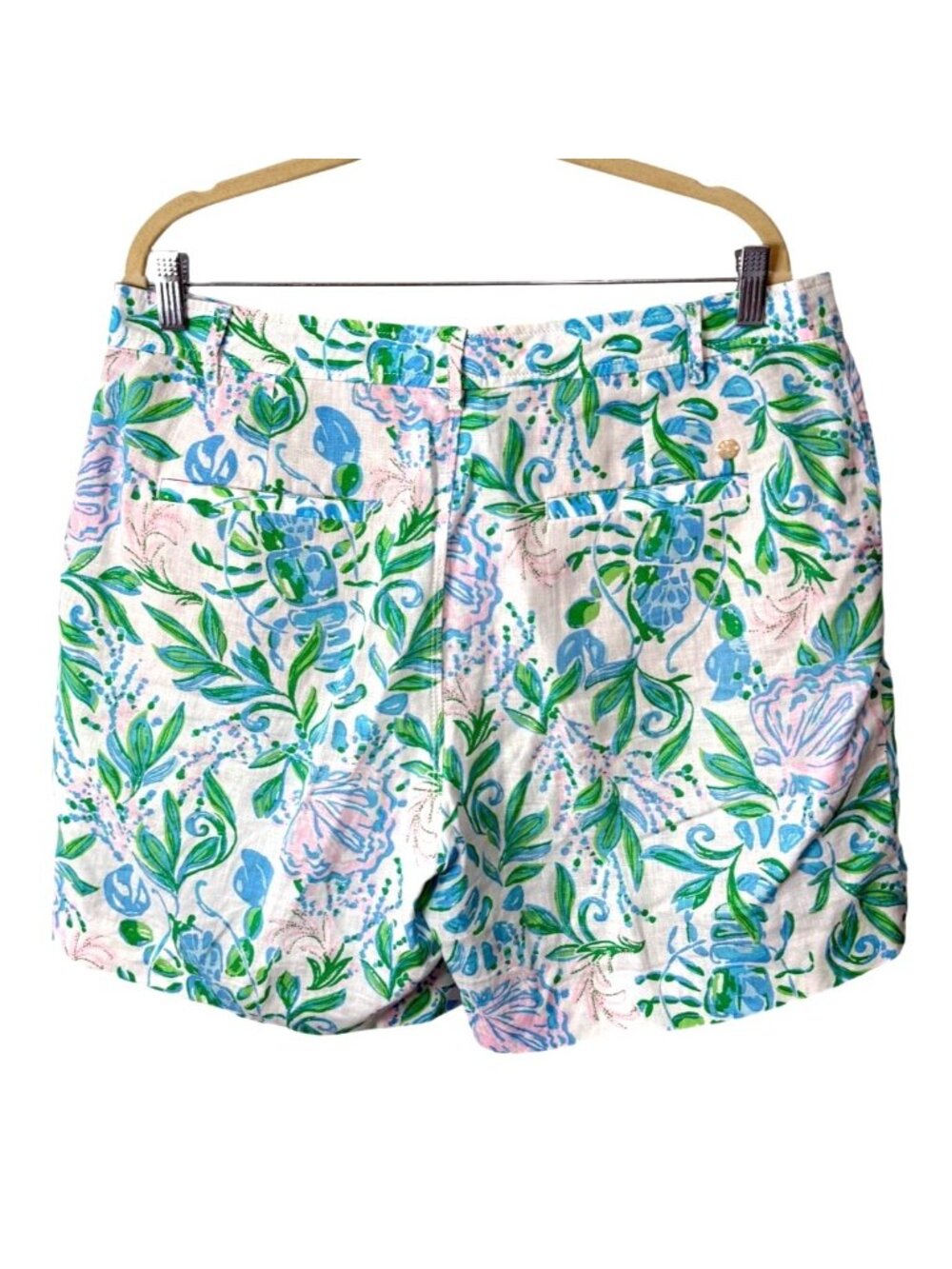 Lilly Pulitzer Womens Size 14 Aldora Linen Shorts Floral 7" White Green Blue - Picture 2 of 8